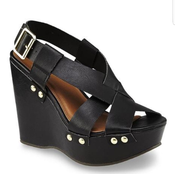 attention Shoes - 3X HOST PICK!!! Tully Black Studded Wedge Sandal 
